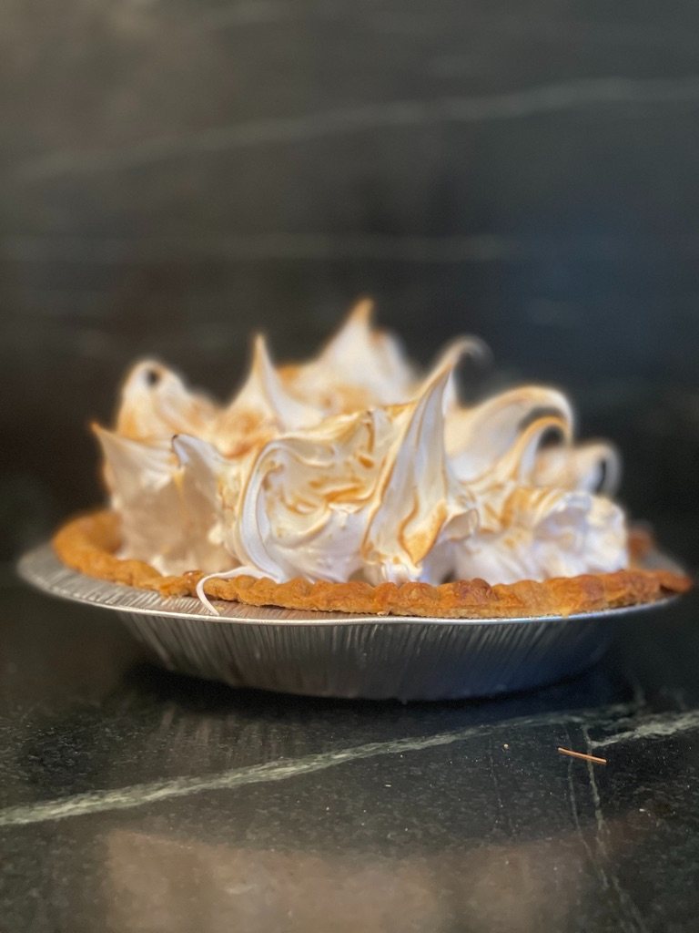 A pie with toasted meringue