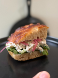 Chicken salad sandwich on focaccia