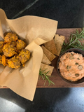 Sausage balls, pimento cheese, and benne seed crackers
